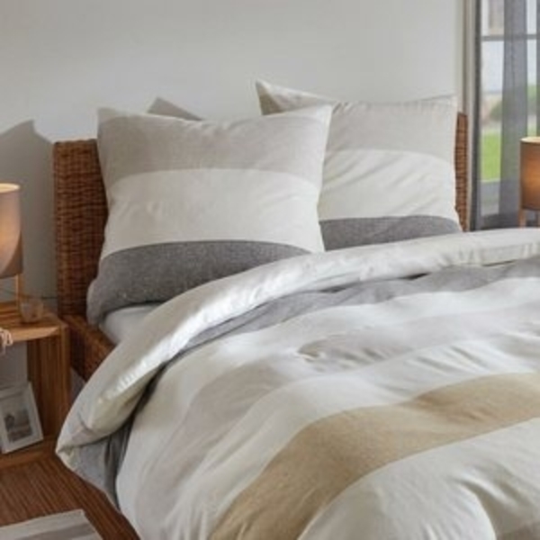 TRAUMSCHLAF Bettwäsche Melange Streifen Natur, Biber, 2 teilig, Biberbettwäsche weich und kuschelig Bild 6