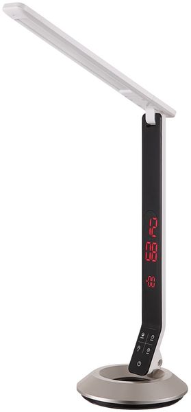 LED Tischleuchte, ALU, Silber, Touchdimmer, Uhr, H 75 cm