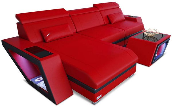 Mini Ecksofa Catania L Form aus Leder - Ledermix - rot-schwarz - Links