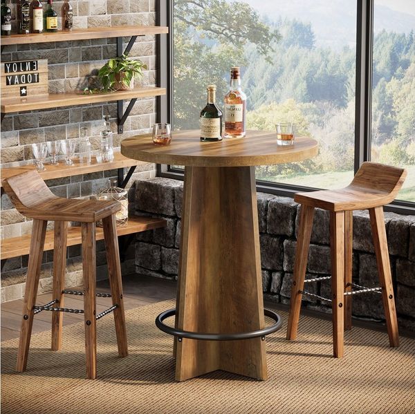 Tribesigns Bartisch 95 cm Runder Stehtisch, Bistrotisch mit Fußstütze, Küchentisch