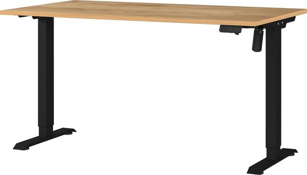 Germania Schreibtisch 8023-593, in Navarra-Eiche-Nb./Schwarz, elektr. höhenverstellbar, 140 x 119 x 80 cm (BxHxT)