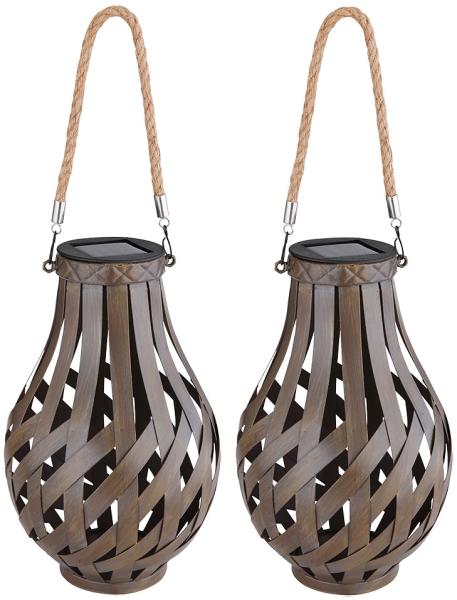 2er Set LED Solarleuchte, Bambus, Braun, Schalter, H 27 cm