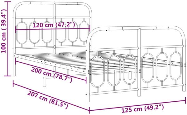 vidaXL Bettgestell mit Kopf- und Fußteil Metall Weiß 120x200 cm 377182 Bild 8