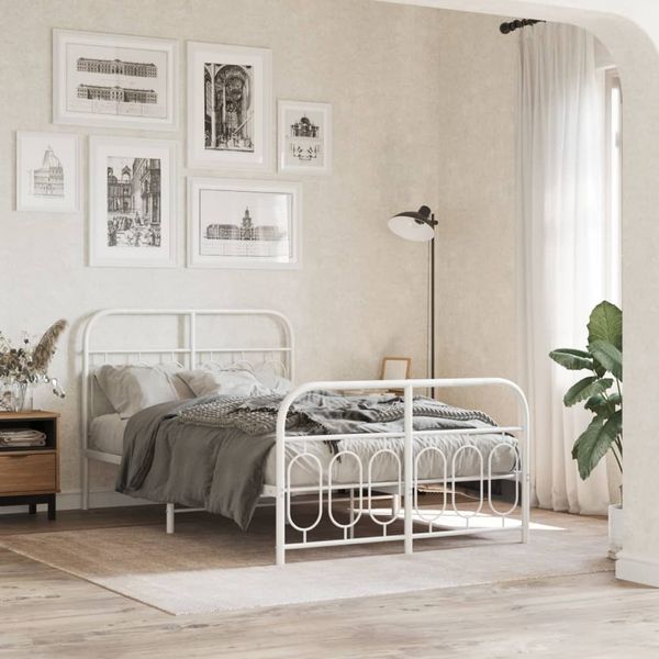 vidaXL Bettgestell mit Kopf- und Fußteil Metall Weiß 120x200 cm 377182