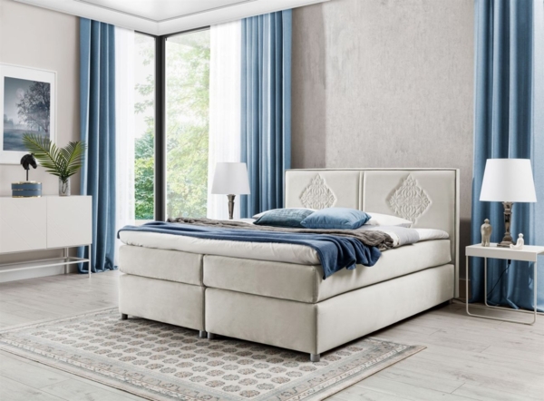 Boxspringbett Schlafzimmerbett Bett DAMIANO DELUX Stoff Beige 200x200cm