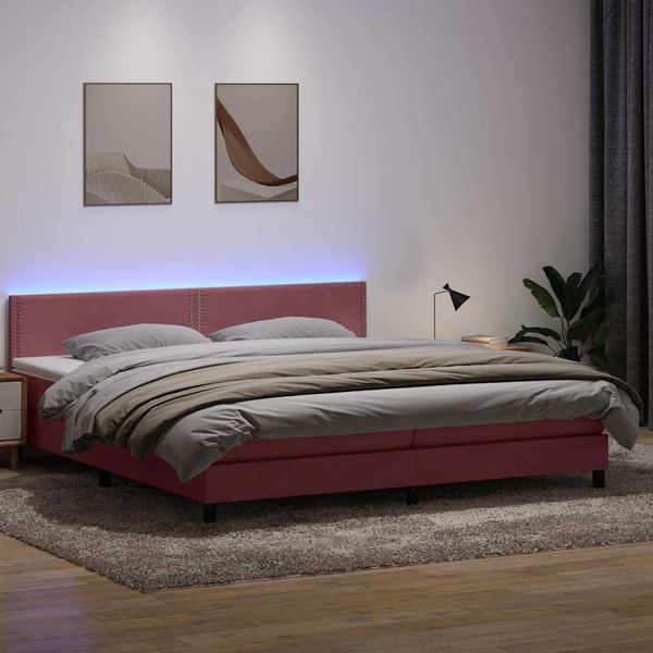 vidaXL Boxspringbett mit Matratze & LED Rosa 180x210 cm Samt 3316802