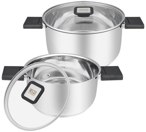 RESTO Kitchenware Topf-Set ANSER mit klappbaren Griffen, im Geschenkkarton, Edelstahl 18/10 (Set, 4-tlg, je 2x Kochtopf Ø 18/22 cm mit Deckel), für alle Herdarten geeignet, auch Induktion