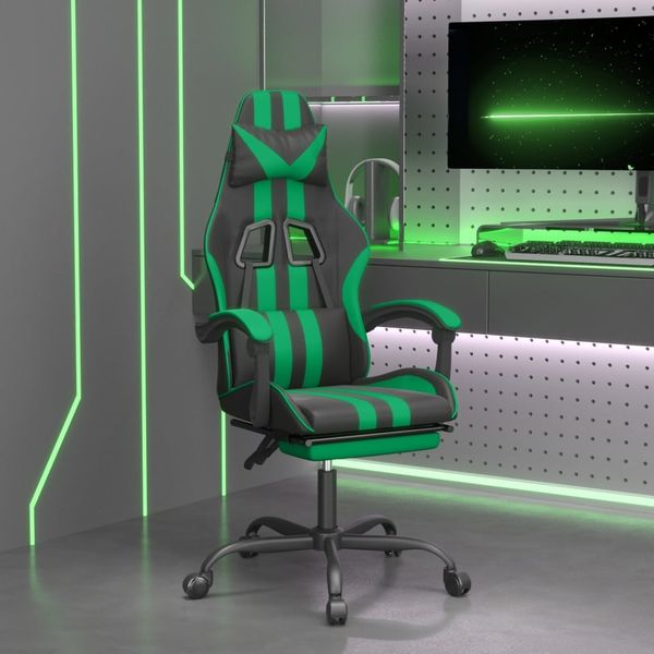 vidaXL Gaming-Stuhl mit Fußstütze Schwarz und Grün Kunstleder [3143833]