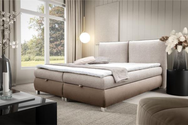 Boxspringbett Schlafzimmerbett VALENTIN 180x200cm Stoff Neve-Vega Hellbraun-Dunkelbeige