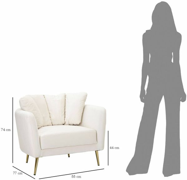 Dmora Sessel Foster, Gepolsterter Sitz, Einzelsofa im Wohnzimmer, Stuhl mit Armlehnen, 88x77 h74 cm, Creme und Gold Bild 3