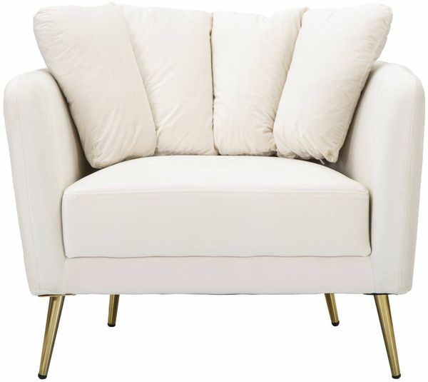 Dmora Sessel Foster, Gepolsterter Sitz, Einzelsofa im Wohnzimmer, Stuhl mit Armlehnen, 88x77 h74 cm, Creme und Gold Bild 4