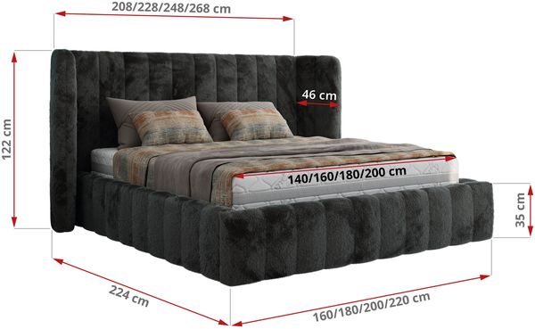 Polsterbett GOLETTA CLASSIC 180 x 200 cm mit gepolstertem Kopfteil, stabilem Bettrahmen, Lattenrost und Bettkasten mit Gasdruckfedern, Doppelbett, zeitloses Design Foam Matratze - Dunkelgrau Plüsch - MIRO LUX Bild 4