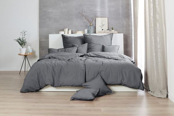 Hahn Renforce Bettwäsche 240x220 stonewashed grau anthrazit 123061-888
