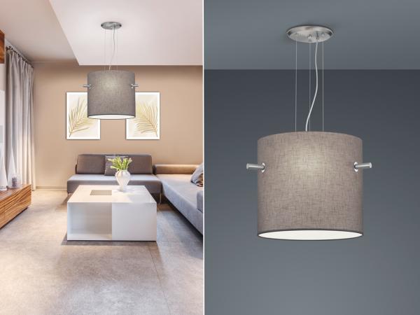 LED Pendelleuchte Silber matt mit Stoff Lampenschirm Grau Ø 65cm