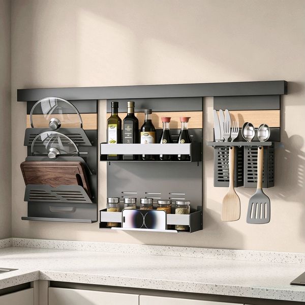 doporro Küchenregal Küchenorganizer-set Multifunktional aus Metall Wandmontage 52/82cm, 52-cm-Schiene trägt bis zu 10.5kg, 82-cm-Schiene trägt bis zu 15kg