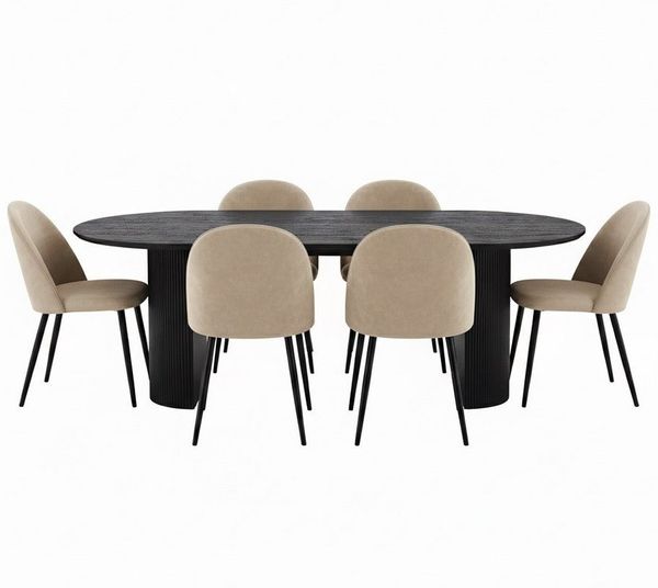 ebuy24 Essgruppe Kyoto Essgruppe Esstisch dunkelbraun, 6 Stühle aus, (7-tlg)