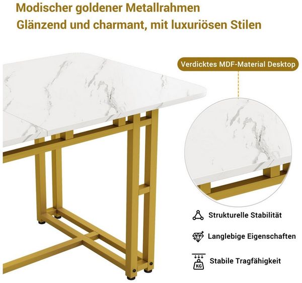 IDEASY Esstisch Leichter Luxus Küchentisch mit Metallbeinen(1St), 140x80cm, Gestell aus Metall Rechteckiger Esstisch