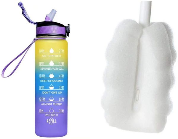 Botells Trinkflasche Sportflasche Wasserflasche 1l, Trink Motivation, Strohhalm, Shakerball, leicht, auslaufsicher, motivierend, robust