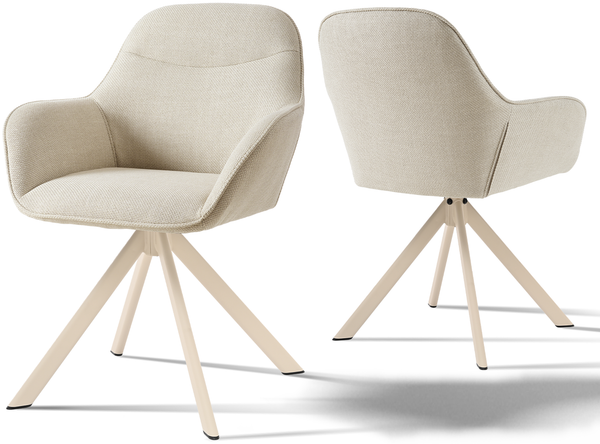 GOEURVANT 1370 Esszimmerstühle 2er-Set, 360° Drehbar, Webstoff - Beige