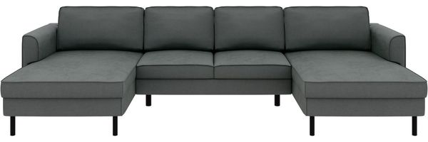 Home affaire Wohnlandschaft Booster II, whlw. mit Schlaffunktion & Bettkasten, Fuß schwarz, Sofa in U-Form, Breite 305 cm, in Cord oder Struktur LEO o. LINO