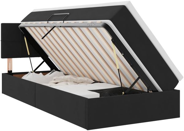 vidaXL LED-Speicherbett mit Matratze Schwarz 90 x 200 cm Samt 3371369 Bild 2