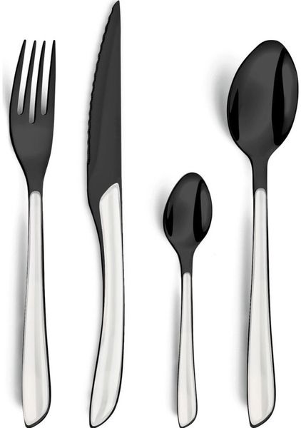 Amefa Lumino 1422 - 16 pcs Cutlery Set (Bright Black PVD – White handle)