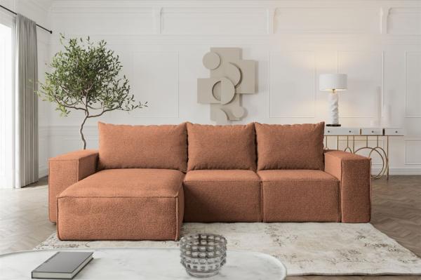 Ecksofa Sofa mit Schlaffunktion ESTELLE Stoff Abriamo Rostbraun Ottomane Links