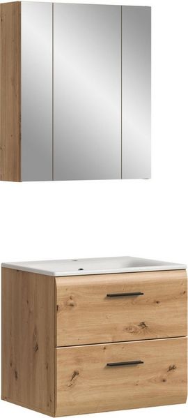 welltime Badezimmer-Set, (Set, 3-St), Florenz, Badkombination 3-tlg, Artisan Oak NB, inkl. Waschbecken