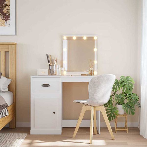 Schminktisch, Kosmetiktisch mit LED-Leuchten Weiß 90 x 42 x 132,5 cm