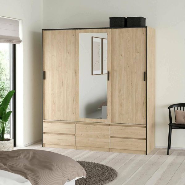 Dmora - Großer Mehrzweckschrank Agnes, Multifunktionale Möbel, Schuhschrank, Besenschrank, 181x60 h200 cm, Eiche