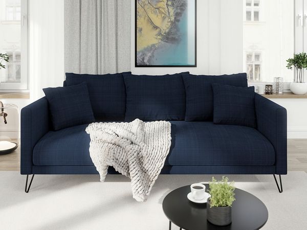 S-Style Möbel 3-Sitzer Sofa Harmony aus Chenille-Stoff mit Hohen Schwarzen Metallfüßen, mit Wellenfederung