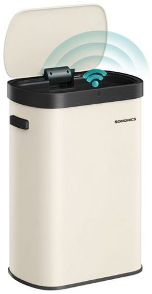 SONGMICS Mülleimer mit Sensor, automatischer Abfalleimer 50 L, Softclose-Deckel, Stahl, creme