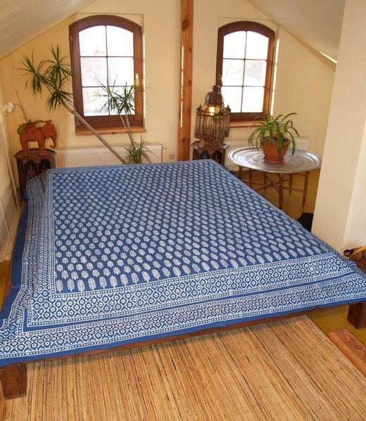 Guru-Shop Tagesdecke Blockdruck Tagesdecke, Bett & Sofaüberwurf,..