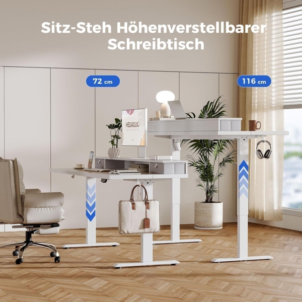 Höhenverstellbarer Schreibtisch 120x60cm 2 Schubladen Elektrisch Bild 3
