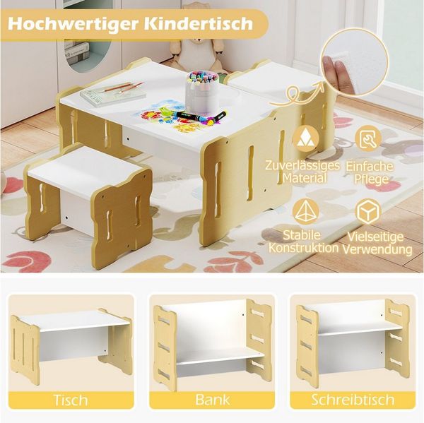 COSTWAY Kindersitzgruppe, (3-tlg), Kleinkind-Set mit 2 Hockern, Holz