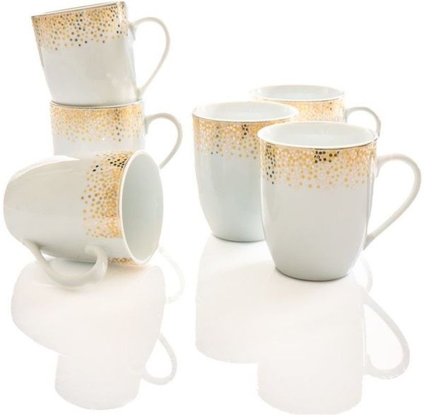 Retsch Arzberg Becher DUSTY, 6-teiliges Becher-Set für 6 Personen, je 340 ml, 6-tlg, Porzellan, dezentes Dekor auf schlichtem Weiß