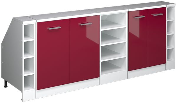 Dachschrägenschrank-Set Rion Rot Hochglanz 210 cm 5er Set Schrankkorpuss 60 cm Tiefe Vicco