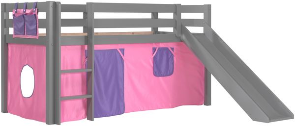 Spielbett Pino inkl. Rolllattenrost mit Rutsche und Textilset "Bella", Liegefläche 90x200 cm