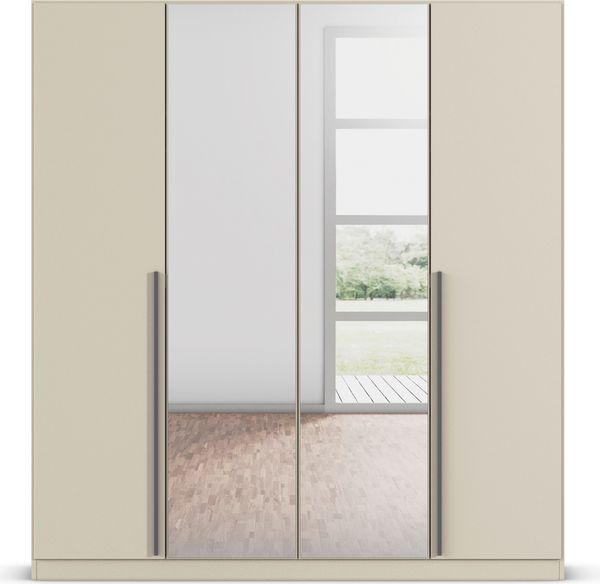 rauch Kleiderschrank Alba, Drehtürenschrank, Garderobenschrank, 4-türig, mit Spiegel, mit 2 Kleiderstangen und 2 Einlegeböden, Farbe Champagner, Beige, Griffstange Grau metallic, Schwarz, 181x197x56cm Bild 2