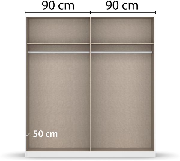 rauch Kleiderschrank Alba, Drehtürenschrank, Garderobenschrank, 4-türig, mit Spiegel, mit 2 Kleiderstangen und 2 Einlegeböden, Farbe Champagner, Beige, Griffstange Grau metallic, Schwarz, 181x197x56cm Bild 6