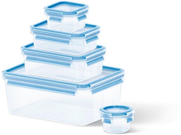 EMSA 'CLIP & CLOSE' Frischhaltedosen 5er- Set, Polypropylen Blau Transparent