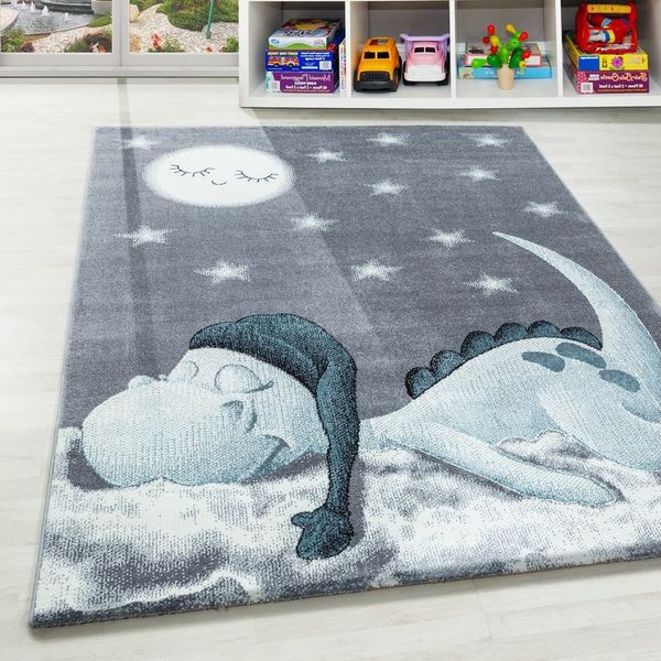 Carpettex Kinderteppich Dinosaurier Design, Rund, Höhe: 10 mm, Teppich Kinderzimmer Dinosaurier Design Kinder Teppich Blau Babyzimmer