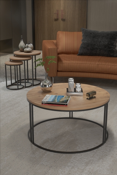 Couchtisch und 3er Satztisch-Set 44 x 70 cm Spanplatte/metallprofil/pvc Atlantik-Kiefer 89321609 [en. casa]