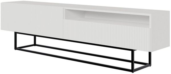 Selsey TV-Schrank VELDIO mit offenem Fach, Lamellenfronten und schwarzen Metallbeinen, 175 cm