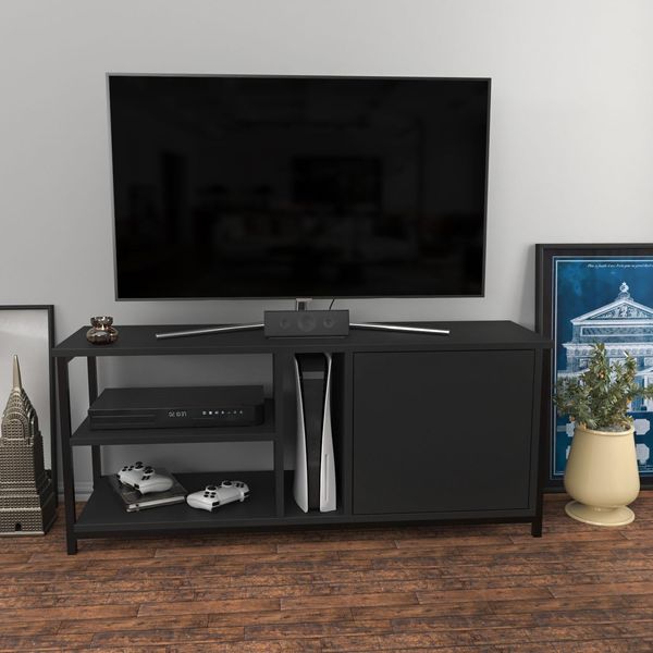 Hanah Home Industrial TV Stand, Black & Anthracite, 120 x 35.3 x 50.8 cm | 100% Melamine Coated Particle Board, 18 mm Thick | Stylish & Durable for Modern Living Rooms