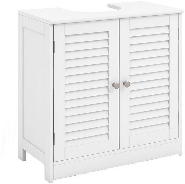 COSTWAY Waschbeckenunterschrank Badezimmerschrank mit 2 Lamellentüren, Weiß, 60 x 30 x 60 cm