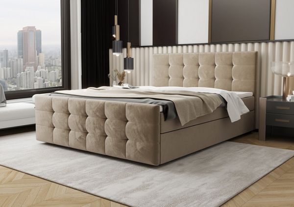 B&B Home 'Coria II' Boxspringbett mit Bettkasten, Samt, Beige, 160x200 cm