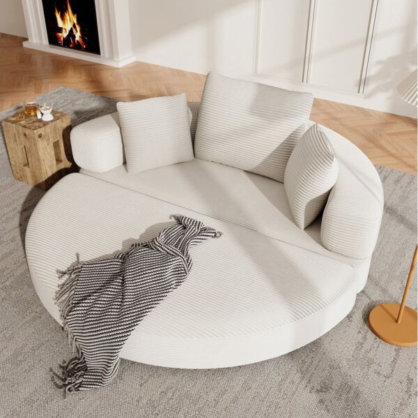 Merax Schlafsofa mit Schlaffunktion, Multifunktionales Sofa mit Hocker, Boneless Couch, Klappsofabett für Wohn/Arbeits/Schlafzimmer 1 Teile, 2-in-1 Sofa-Bett mit Cordstoffbezug inkl. 3 Kissen, 173x176cm