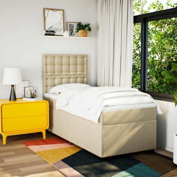 vidaXL Boxspringbett mit Matratze Creme 90x190 cm Stoff 3292662 Bild 3