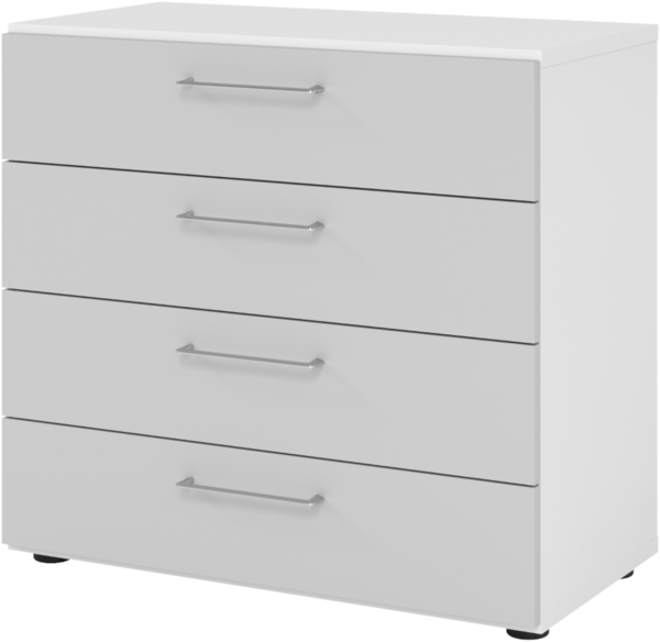 bümö smart Schubladenschrank, Büroschrank 80cm breit in Weiß/Grau mit 4 Schüben - Bürocontainer aus Holz, Container mit Metallgriffen & Soft-Stop Schubladen, 928S4-W-5-BS